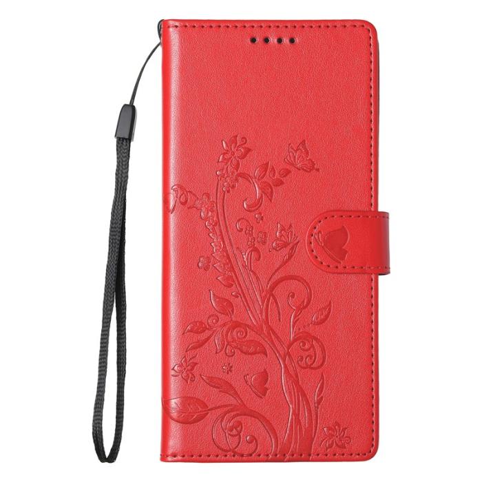 OEM - Samsung Galaxy S26 Fodral Fjäril Blommönster PU Läder - Röd