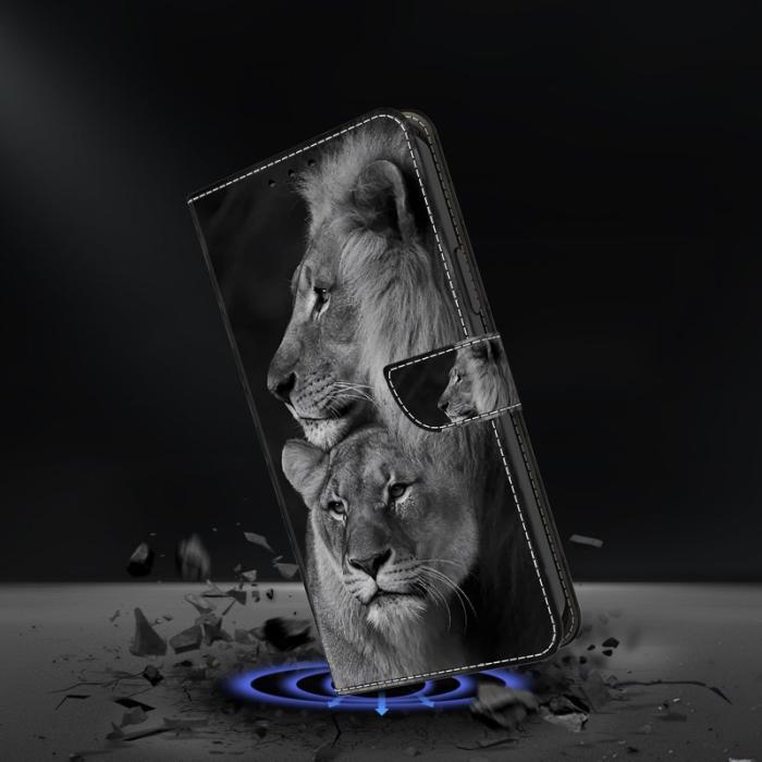 OEM - Samsung Galaxy S26 Fodral Magnetisk 3D Mönster Äkta Läder - Couple Lions