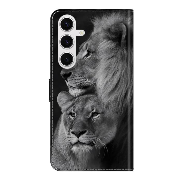 OEM - Samsung Galaxy S26 Fodral Magnetisk 3D Mönster Äkta Läder - Couple Lions