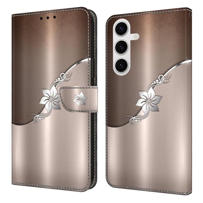 OEM - Samsung Galaxy S26 Fodral Magnetisk 3D Mönster Äkta Läder - Silver Blomma