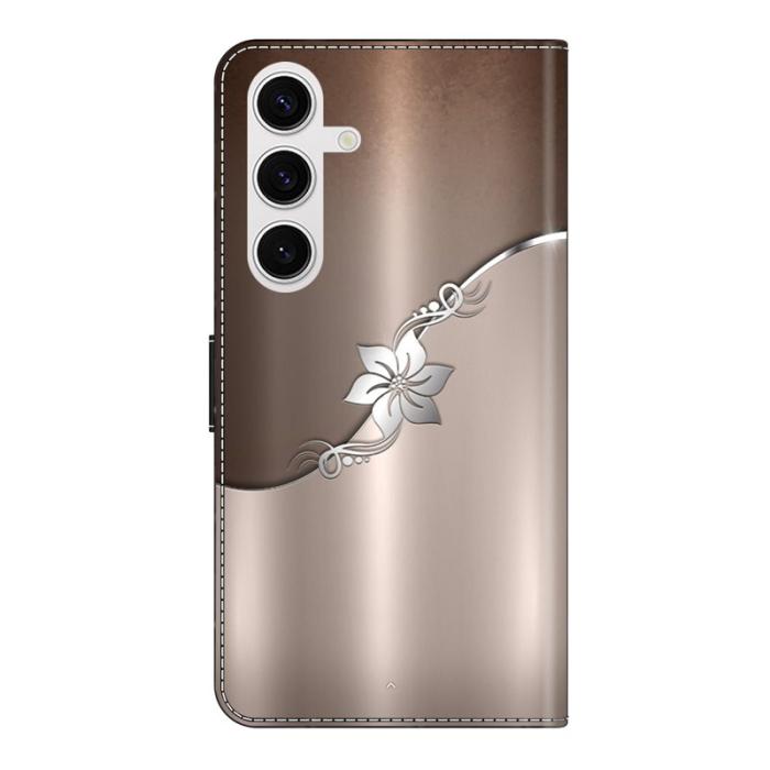 OEM - Samsung Galaxy S26 Fodral Magnetisk 3D Mönster Äkta Läder - Silver Blomma