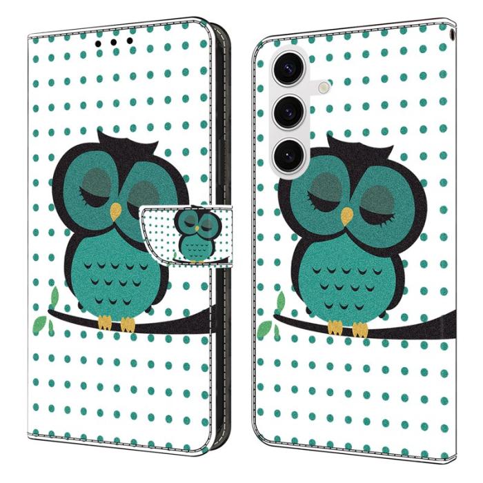 OEM - Samsung Galaxy S26 Fodral Magnetlås 3D Mönster Äkta Läder - Sovande Uggla