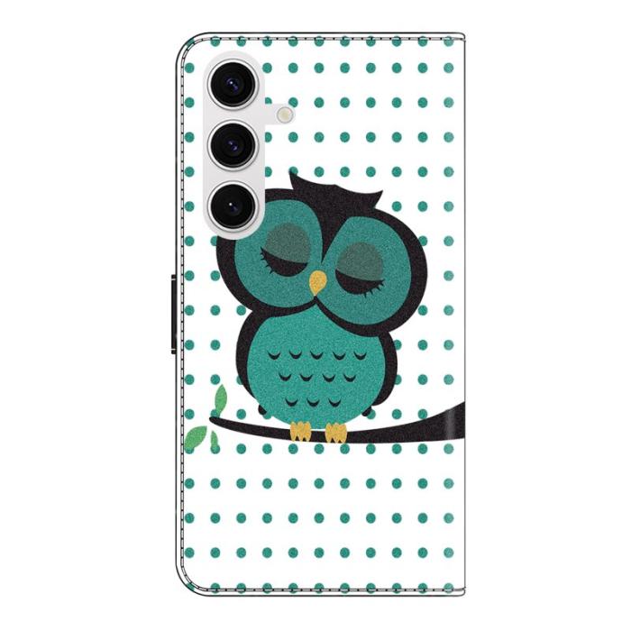 OEM - Samsung Galaxy S26 Fodral Magnetlås 3D Mönster Äkta Läder - Sovande Uggla