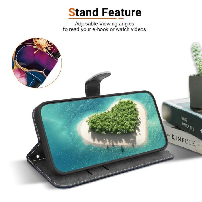 OEM - Samsung Galaxy S26 Fodral Mönstertryck Konstläder Ställ - Blå Guld Blomma