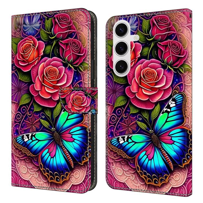 OEM - Samsung Galaxy S26 Fodral PU Läder Med Ställ - Färgglad Fjäril