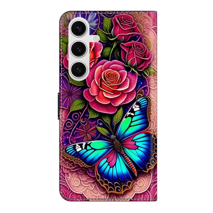 OEM - Samsung Galaxy S26 Fodral PU Läder Med Ställ - Färgglad Fjäril