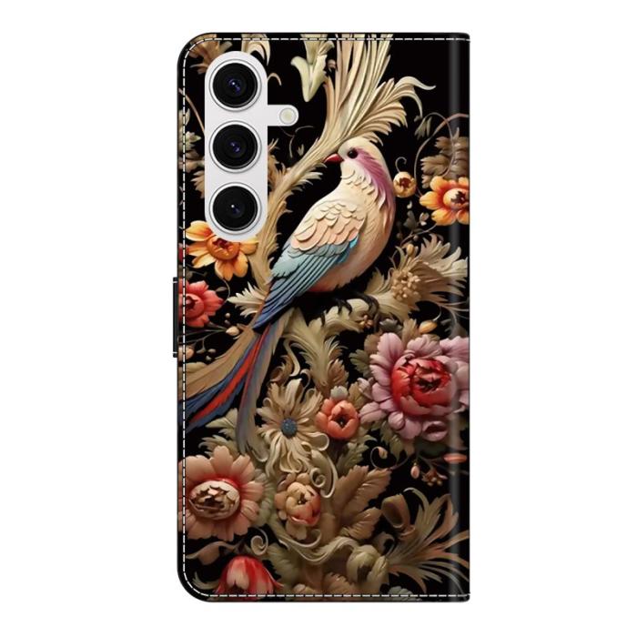 OEM - Samsung Galaxy S26 Fodral PU Läder Plånboksfodral - Vintage Blomma och Fågel