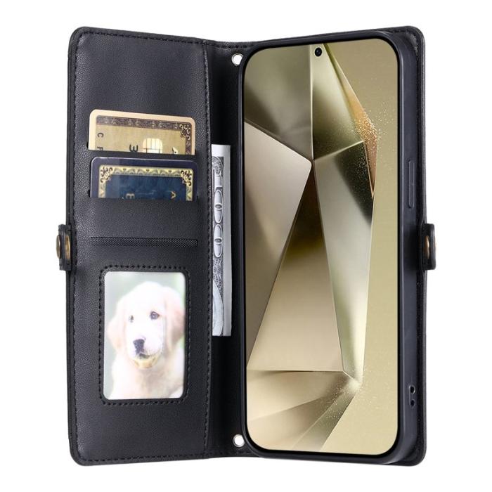 OEM - Samsung Galaxy S26 Plus Plånboksfodral Konstläder Med Handrem Ställ - Svart