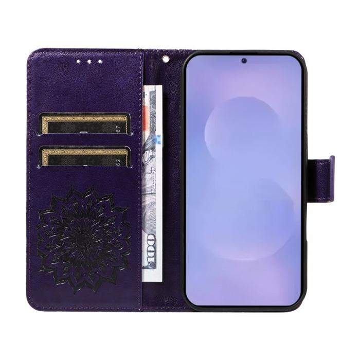 OEM - Samsung Galaxy S26 Plus Plånboksfodral Konstläder Solrosprägling - Lila