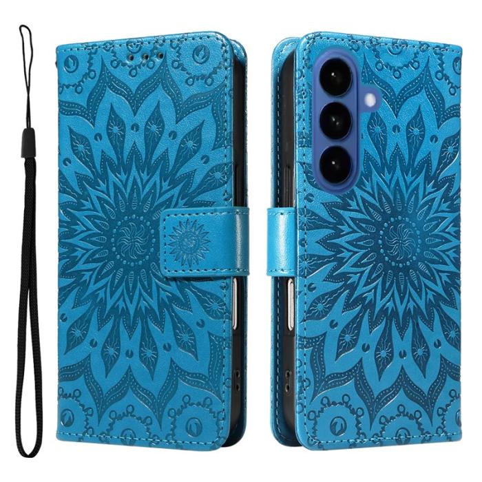 OEM - Samsung Galaxy S26 Plus Plånboksfodral Konstläder Solrostryck - Blå