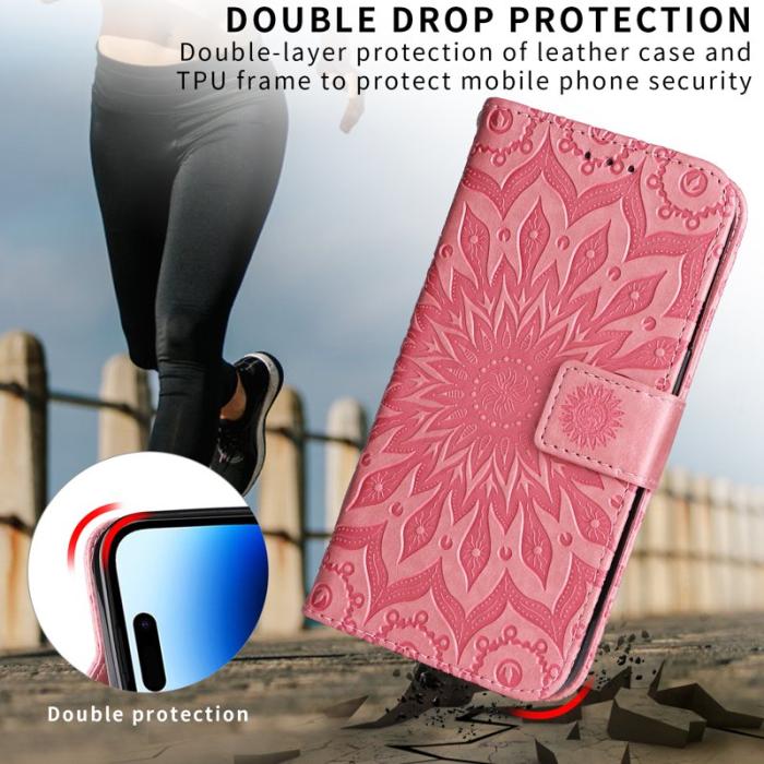 OEM - Samsung Galaxy S26 Plus Plånboksfodral Konstläder Solrostryck - Rosa