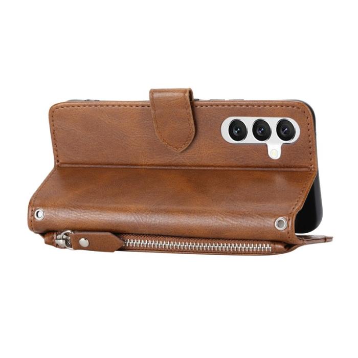 OEM - Samsung Galaxy S26 Plus Plånboksfodral Dragkedja Konstläder - Brun