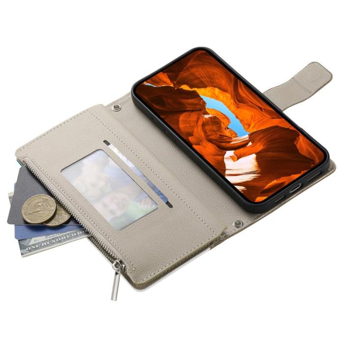 OEM - Samsung Galaxy S26 Plus Plånboksfodral Dragkedja Konstläder Flip - Vit