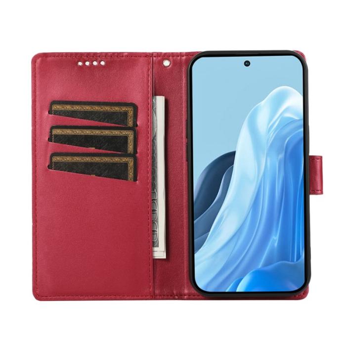 OEM - Samsung Galaxy S26 Plus Plånboksfodral Imprint Konstläder Med Handrem - Röd