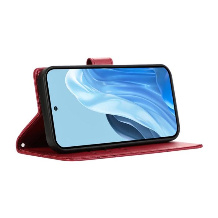 OEM - Samsung Galaxy S26 Plus Plånboksfodral Imprint Konstläder Med Handrem - Röd