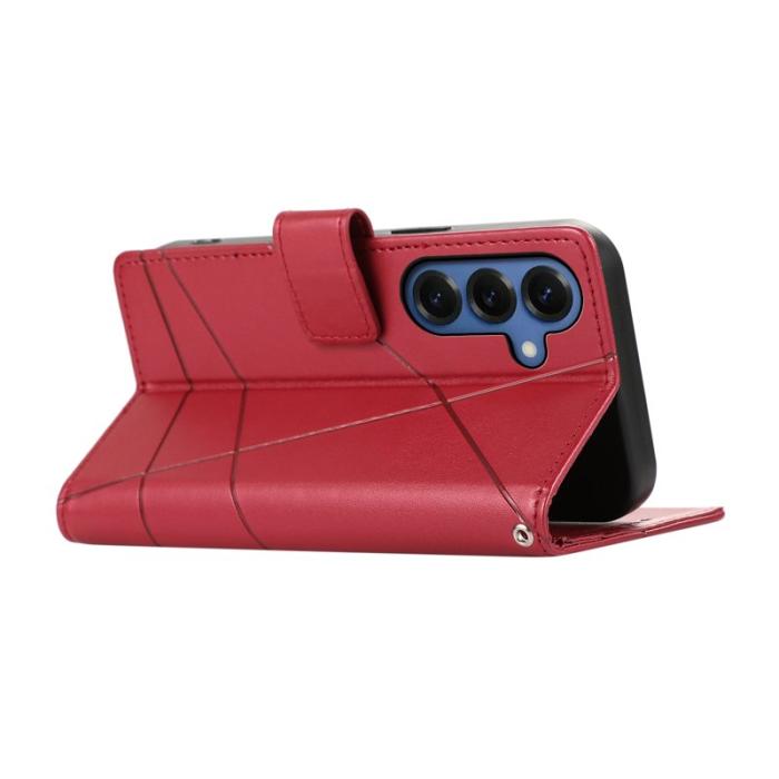 OEM - Samsung Galaxy S26 Plus Plånboksfodral Imprint Konstläder Med Handrem - Röd