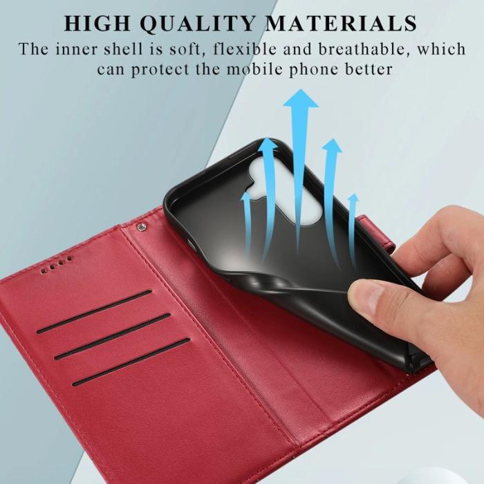 OEM - Samsung Galaxy S26 Plus Plånboksfodral Imprint Konstläder Med Handrem - Röd