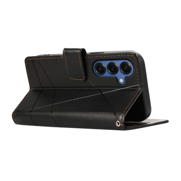 OEM - Samsung Galaxy S26 Plus Plånboksfodral Imprint Konstläder Med Handrem - Svart