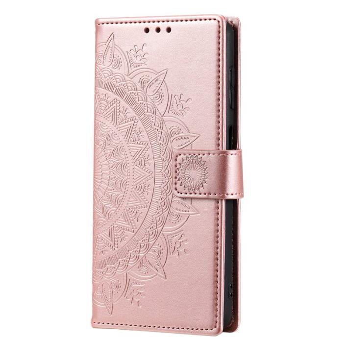 OEM - Samsung Galaxy S26 Plus Plånboksfodral Konstläder Imprinted Totem - Roséguld