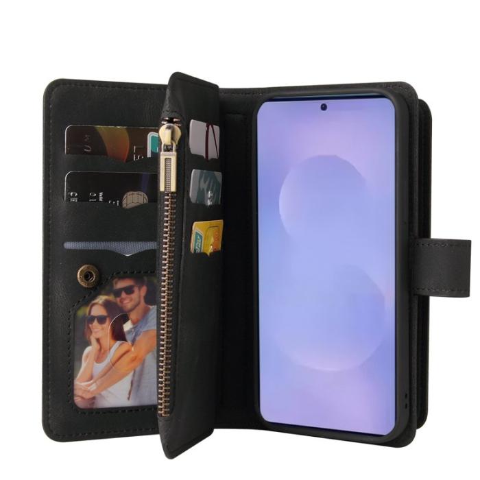 OEM - Samsung Galaxy S26 Plus Plånboksfodral Konstläder 15 Kortplatser - Svart