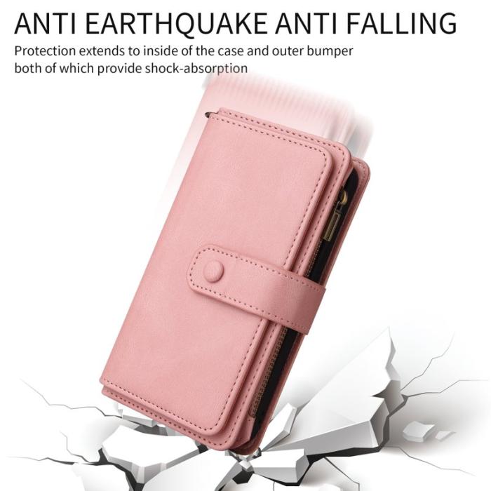 OEM - Samsung Galaxy S26 Plus Plånboksfodral Konstläder Dragkedja 15 Kortplatser Rosa