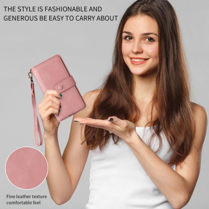 OEM - Samsung Galaxy S26 Plus Plånboksfodral Konstläder Dragkedja 15 Kortplatser Rosa