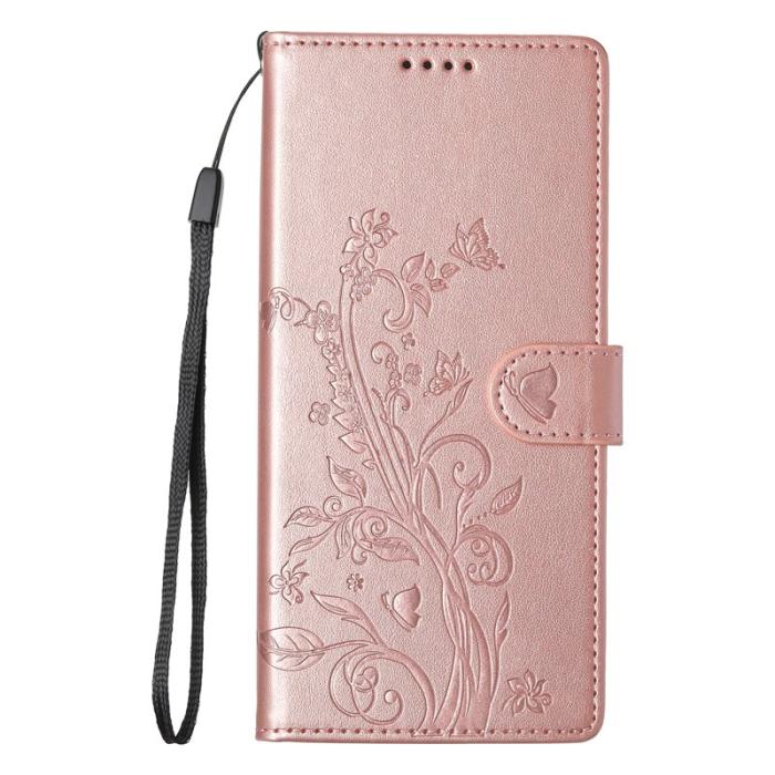 OEM - Samsung Galaxy S26 Plus Plånboksfodral Konstläder Blomtryck - Roséguld