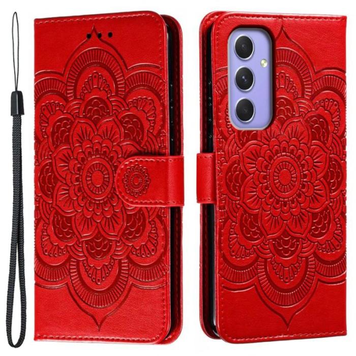 OEM - Samsung Galaxy S26 Plus Plånboksfodral Konstläder Mandala Tryck - Röd