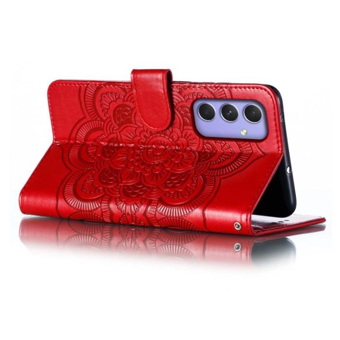 OEM - Samsung Galaxy S26 Plus Plånboksfodral Konstläder Mandala Tryck - Röd