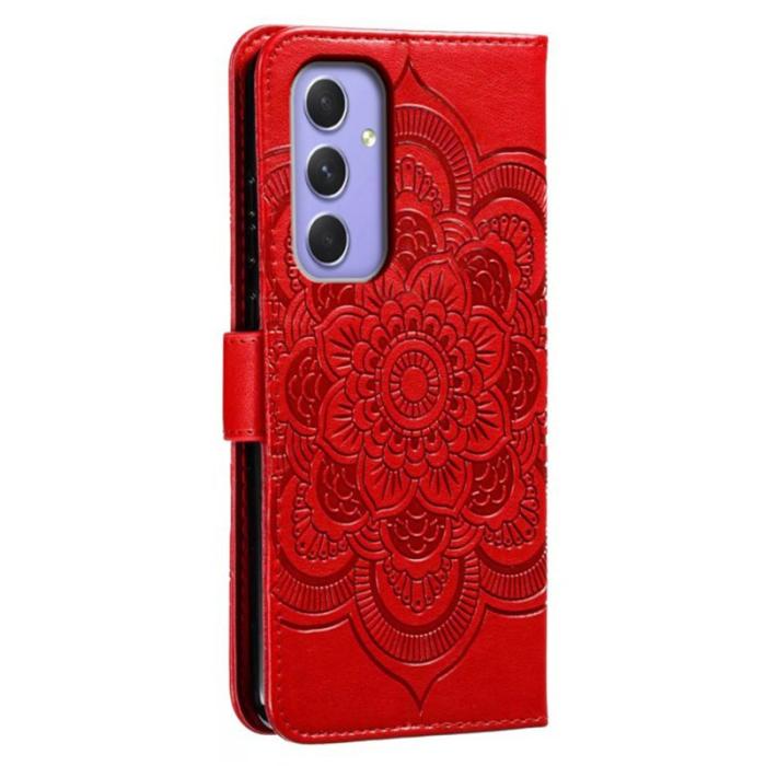 OEM - Samsung Galaxy S26 Plus Plånboksfodral Konstläder Mandala Tryck - Röd