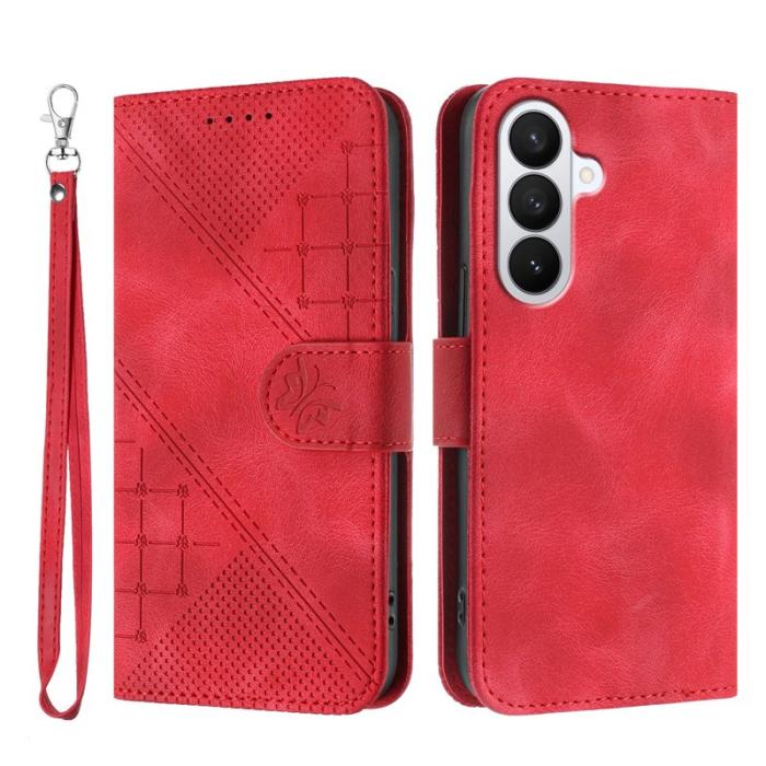 OEM - Samsung Galaxy S26 Pro Fodral Äkta Läder Fjäril Blomma - Röd