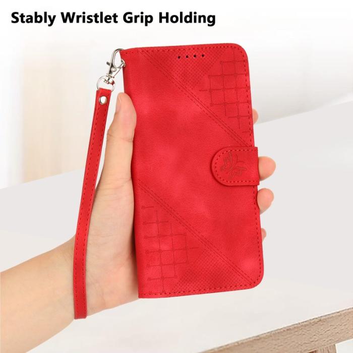 OEM - Samsung Galaxy S26 Pro Fodral Äkta Läder Fjäril Blomma - Röd