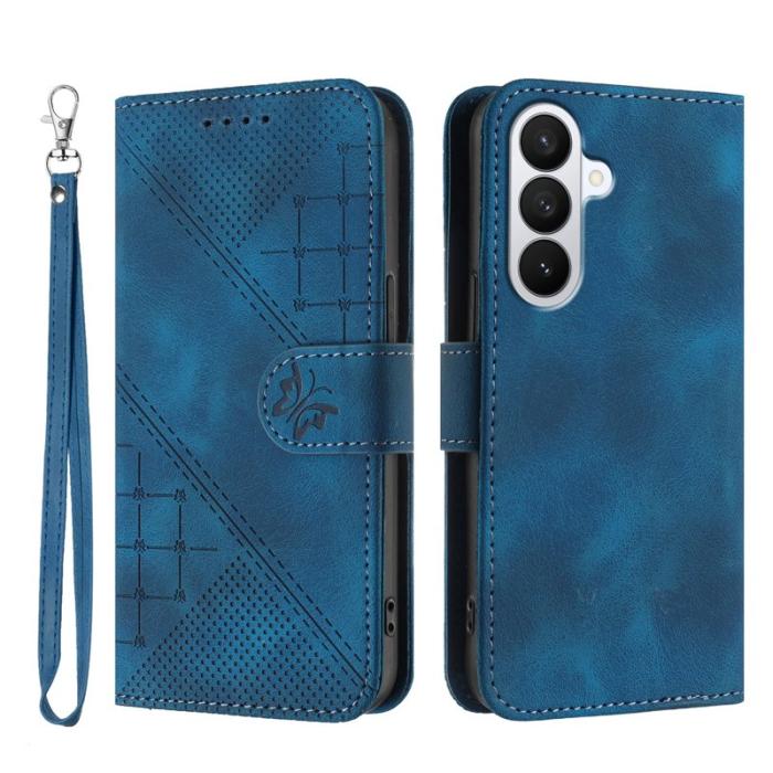 OEM - Samsung Galaxy S26 Pro Fodral Äkta Läder Fjäril Blomma - Royal Blue