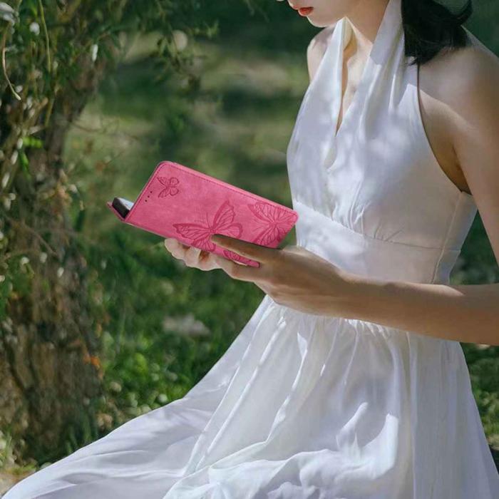 OEM - Samsung Galaxy S26 Pro Fodral Flip Konstläder Fjäril - Rosa