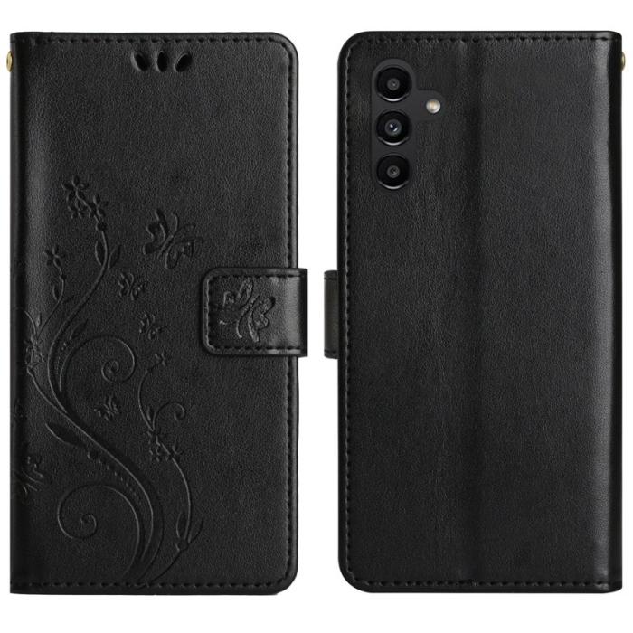 OEM - Samsung Galaxy S26 / S26 Pro Fodral Äkta Läder Fjäril Blomma - Svart