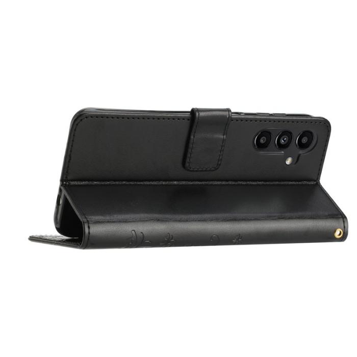 OEM - Samsung Galaxy S26 / S26 Pro Fodral Äkta Läder Fjäril Blomma - Svart