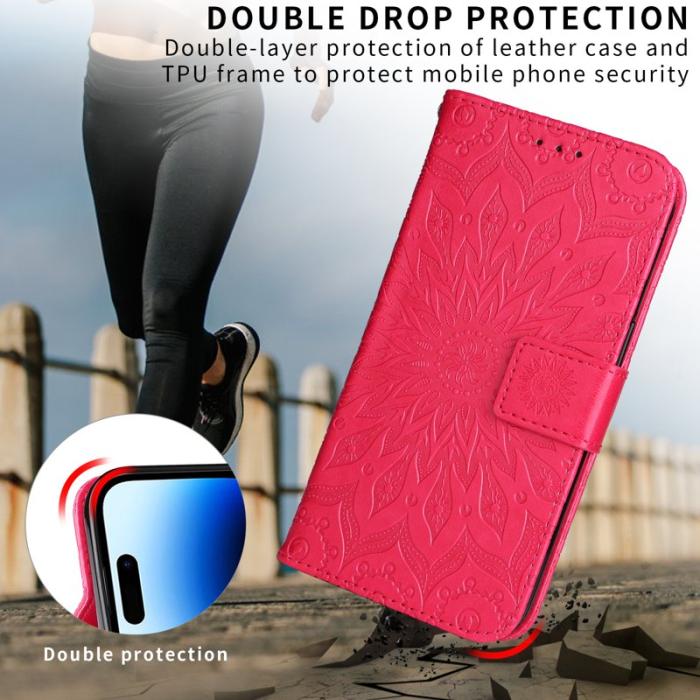 OEM - Samsung Galaxy S26 / S26 Pro Fodral Äkta Läder Solrosmönster - Röd