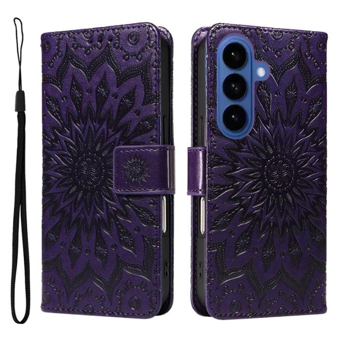 OEM - Samsung Galaxy S26 / S26 Pro Fodral Äkta Läder Solrostryck - Lila