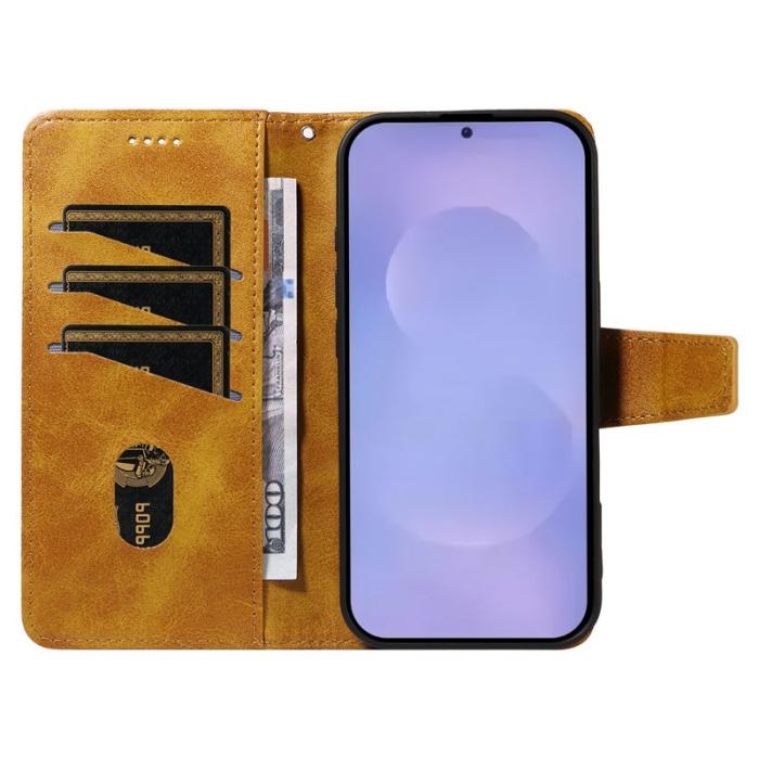 OEM - Samsung Galaxy S26 / S26 Pro Fodral Äkta Läder Ställ - Gul