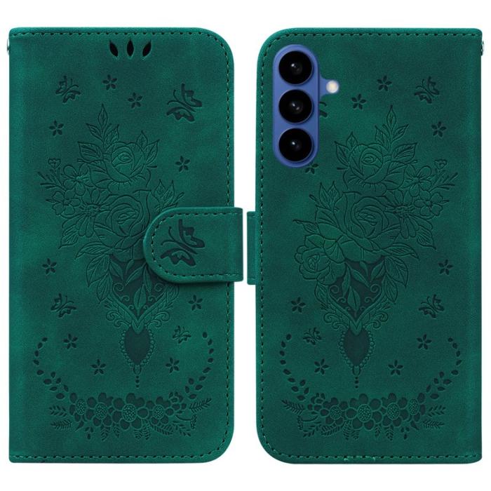 OEM - Samsung Galaxy S26 / S26 Pro Fodral Konstläder Butterfly Blomma - Grön