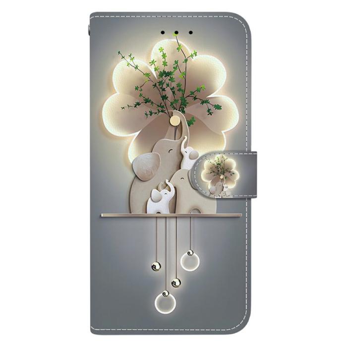 OEM - Samsung Galaxy S26 / S26 Pro Fodral Mönstertryckt Äkta Läder - Tre Elefanter