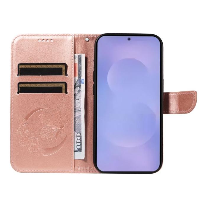OEM - Samsung Galaxy S26/S26 Pro Skal Fjärilsmönster PU Läder - Roséguld