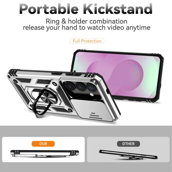 OEM - Samsung Galaxy S26 Skal Plast med Linsskydd Ställ - Silver