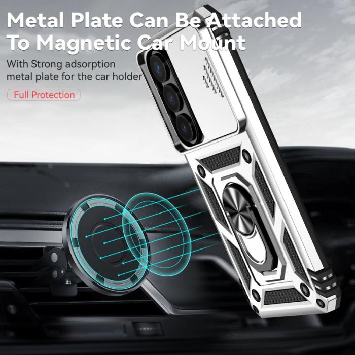 OEM - Samsung Galaxy S26 Skal Plast med Linsskydd Ställ - Silver