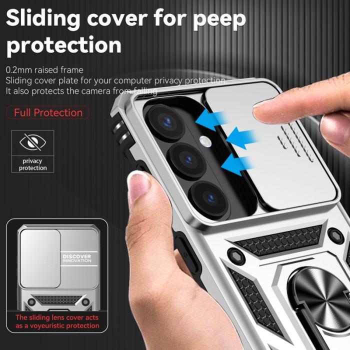 OEM - Samsung Galaxy S26 Skal Plast med Linsskydd Ställ - Silver