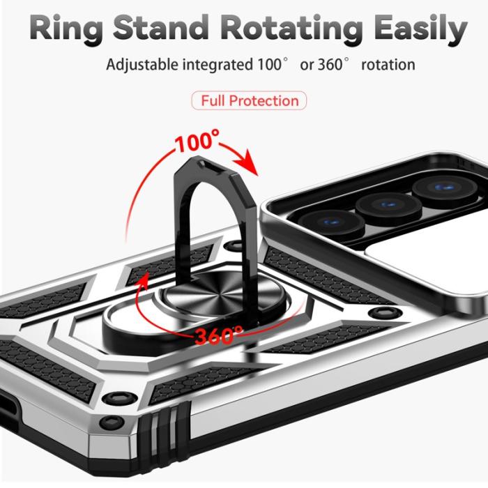 OEM - Samsung Galaxy S26 Skal Plast med Linsskydd Ställ - Silver