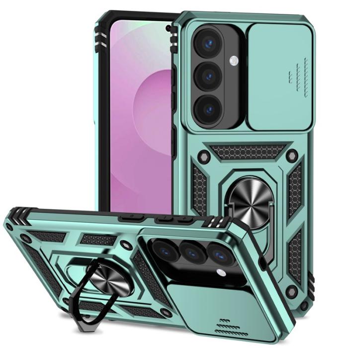 OEM - Samsung Galaxy S26 Skal Plast med Linsskydd Ställ - Svartgrön