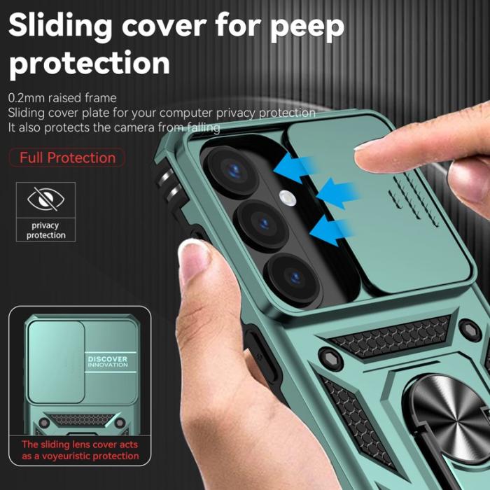 OEM - Samsung Galaxy S26 Skal Plast med Linsskydd Ställ - Svartgrön