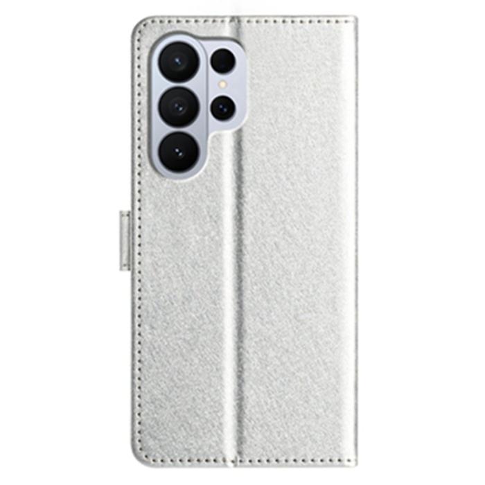 OEM - Samsung Galaxy S26 Ultra Fodral Äkta Läder Folio Magnetlås - Silver