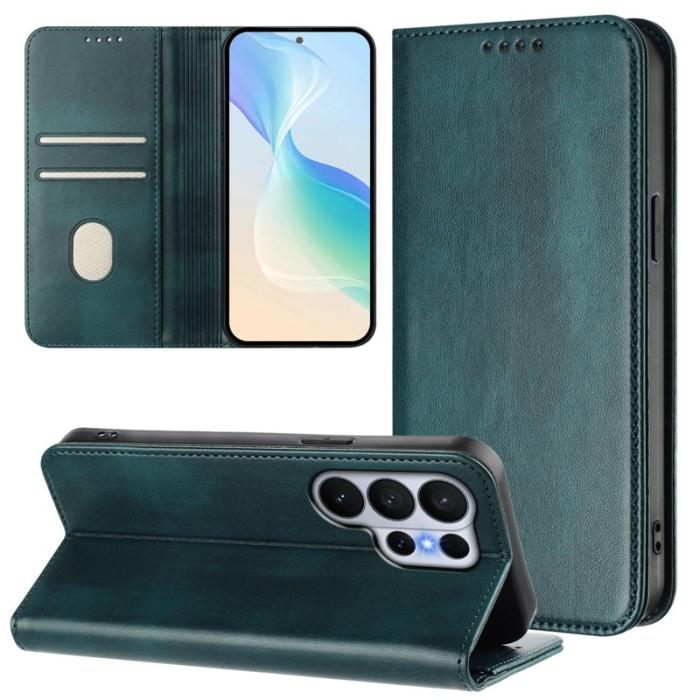 OEM - Samsung Galaxy S26 Ultra Fodral Äkta Läder RFID Skydd - Mörkgrön